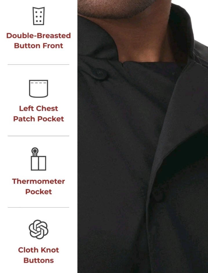 Mens Medium Montreal Cool Vent Chef Coat Shirt Black Double Breast Performance