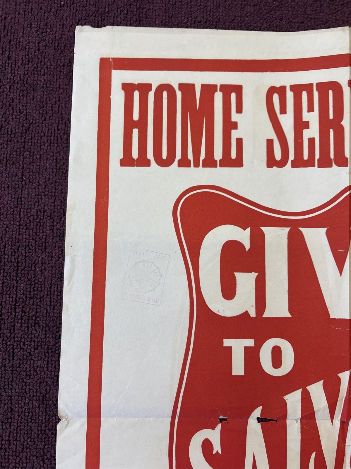 ORIGINAL 28 × 21" WWI Propaganda Boston Salvation Army Home Service Fund Poster