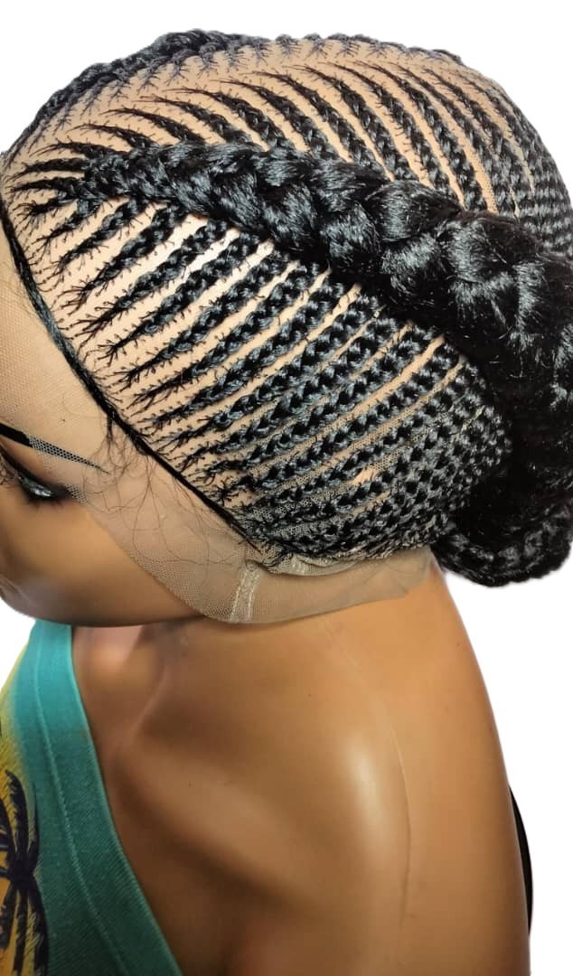 Bun Braided Wig. Ghana Cornrow Braids Full Lace with Baby Hair Bun Wig