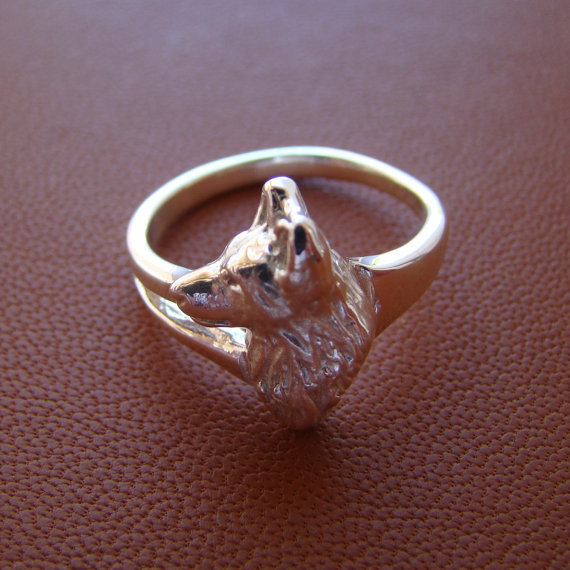 Small Sterling Silver German Shepherd Dog Head Study Ring