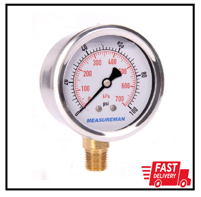 0-100 PSI/kPa Water Pressure Gauge, Glycerin Filled,psi Gauge