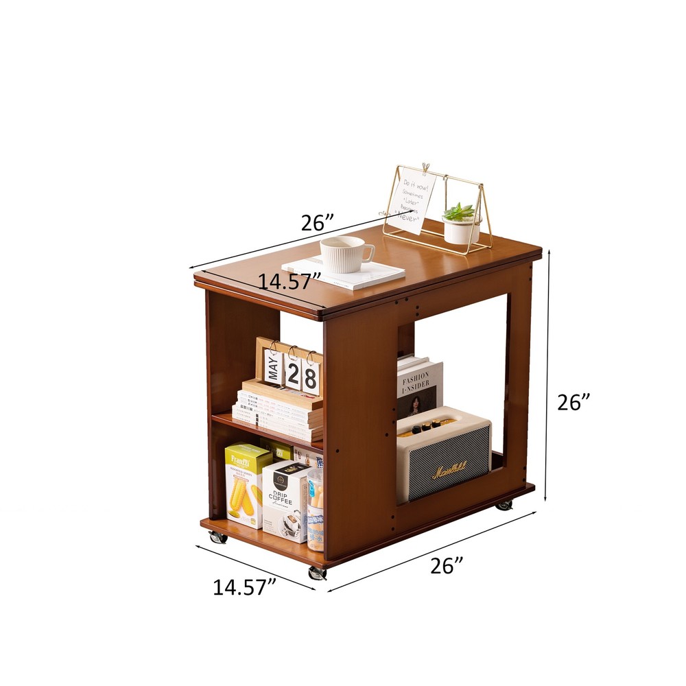 Bamboo folding edge table with movable storage, foldable tabletop suitable for