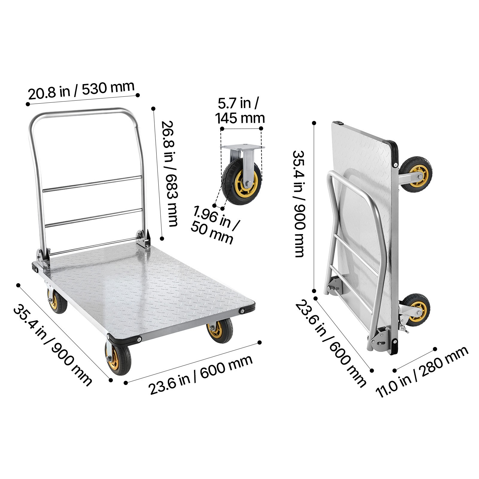 Uimoso Foldable Platform Cart 2000lbs Capacity Heavy Duty Hand Truck with Wheels