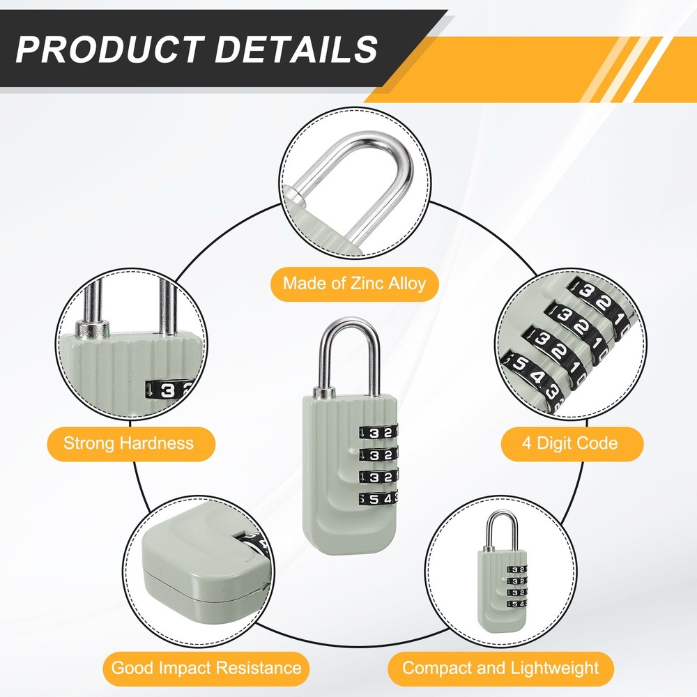 Resettable 4 Digit Combination Lock Code Padlock, Gray (73 x 28mm)