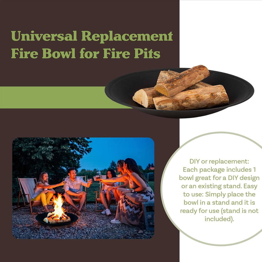 Fire Bowl - 24In Firepit Insert for DIY Fire Ring or Replacement - High Temp Fin