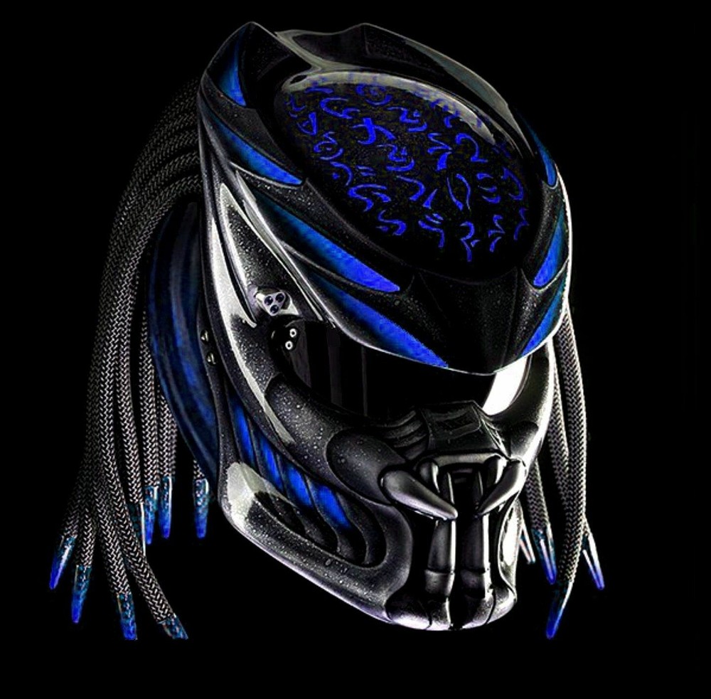 CHOPPER BOBBER STYLE PREDATOR HELMET CUSTOM BLUE FIRE ( DOT & ECE CERTIFIED )