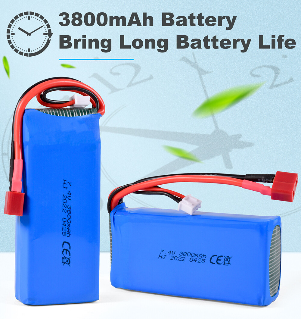2pcs 7.4v 3800mah Rc 2s Lipo Battery T Plug For Wltoys 144001 144010 124016