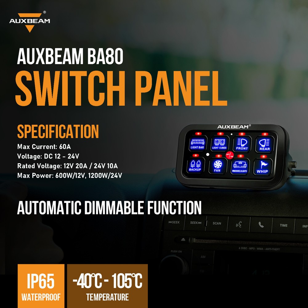 AUXBEAM 8 Gang Switch Panel Marine/Boat Toggle Switch LED Light Controller Box