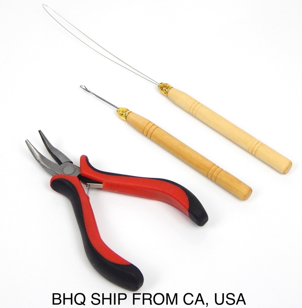 3PC Feather Hair Extension Tool Kit-Pliers Loop Hook for Micro Beads Extensions