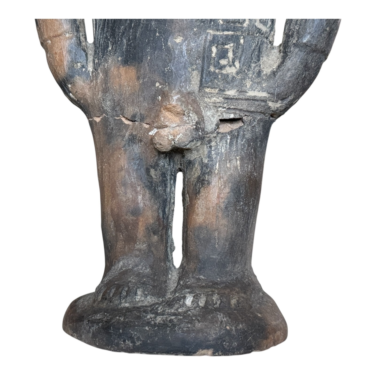 Antique Pre-Columbian West Mexico Blackware Pottery Standing Whistle Figure