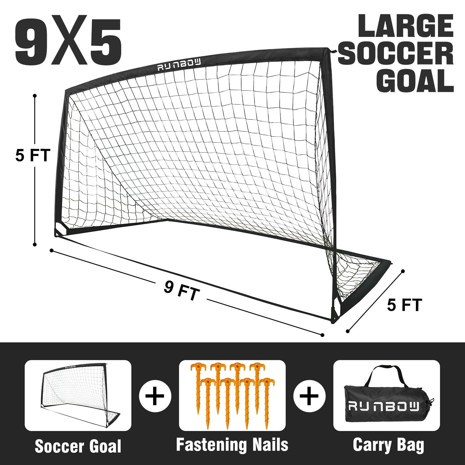9x5 ft Portable Kids Soccer Goal for Backyard Adult Junior Large Practice Soc...