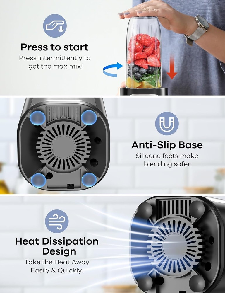 Compact 900W Personal Blender for Smoothies - Includes Nutritious Recipes