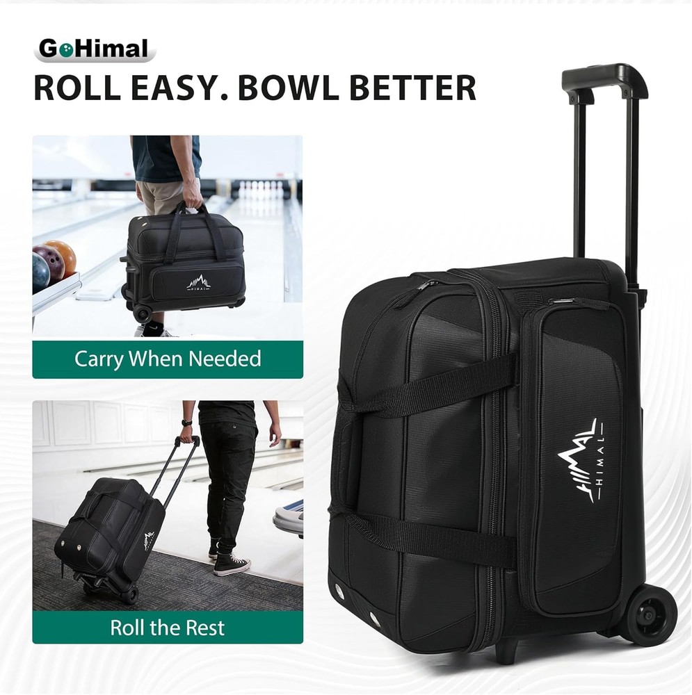 Double Roller 2 Ball Bowling Bag with Separate Shoe Compartment for Bowling Shoe