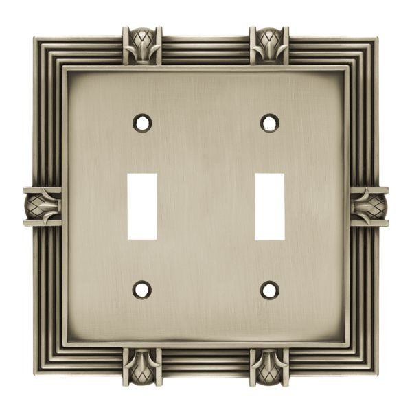 (12 Pack) Pineapple Double Switch Plate - Brushed Satin Pewter