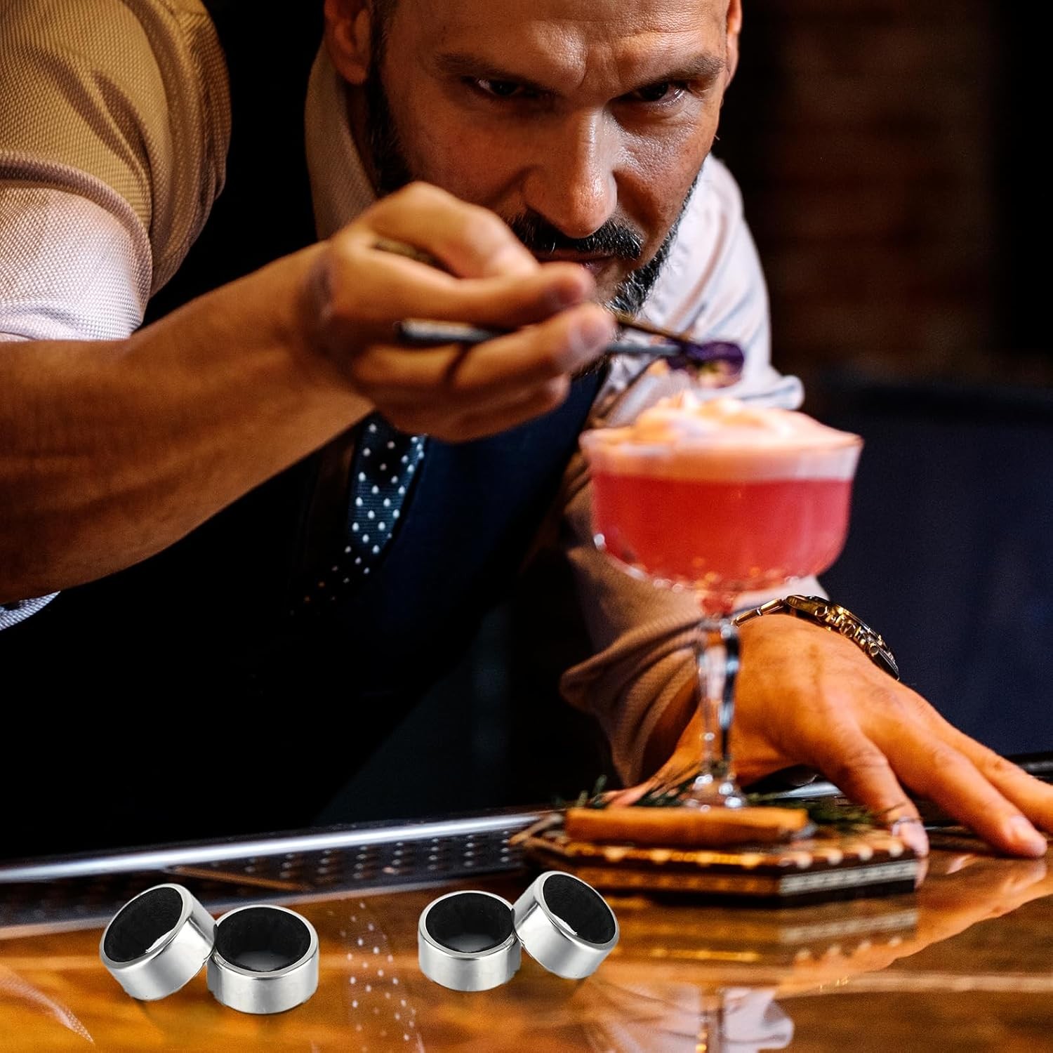 4 Pack Wine Bottle Drip Rings Stainless Steel with Felt Liners Reusable Stopper