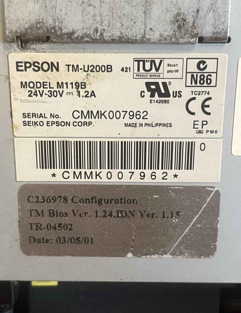 MICROS TM-U200B M119B EPSON KITCHEN BAR POS RECEIPT PRINTER