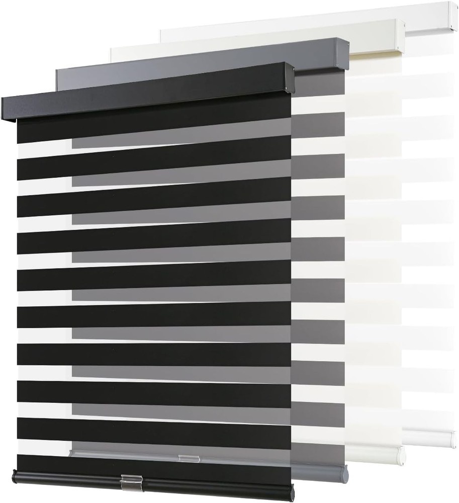 Cordless Zebra Blinds Windows Pull Down Roller Window Shades Dual Layer Light