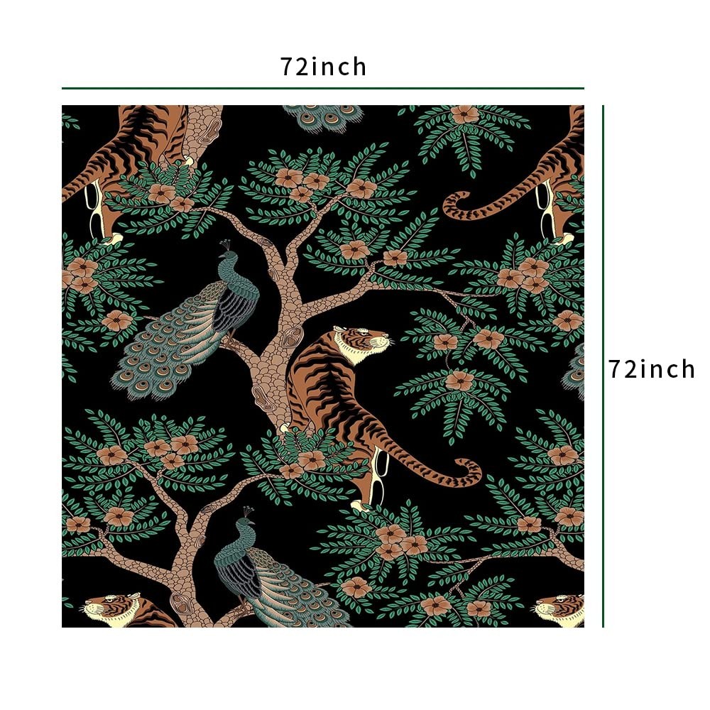 Retro Tiger and Peacock Shower Curtain Set Vintage Dark Green Plant Shower Cu...