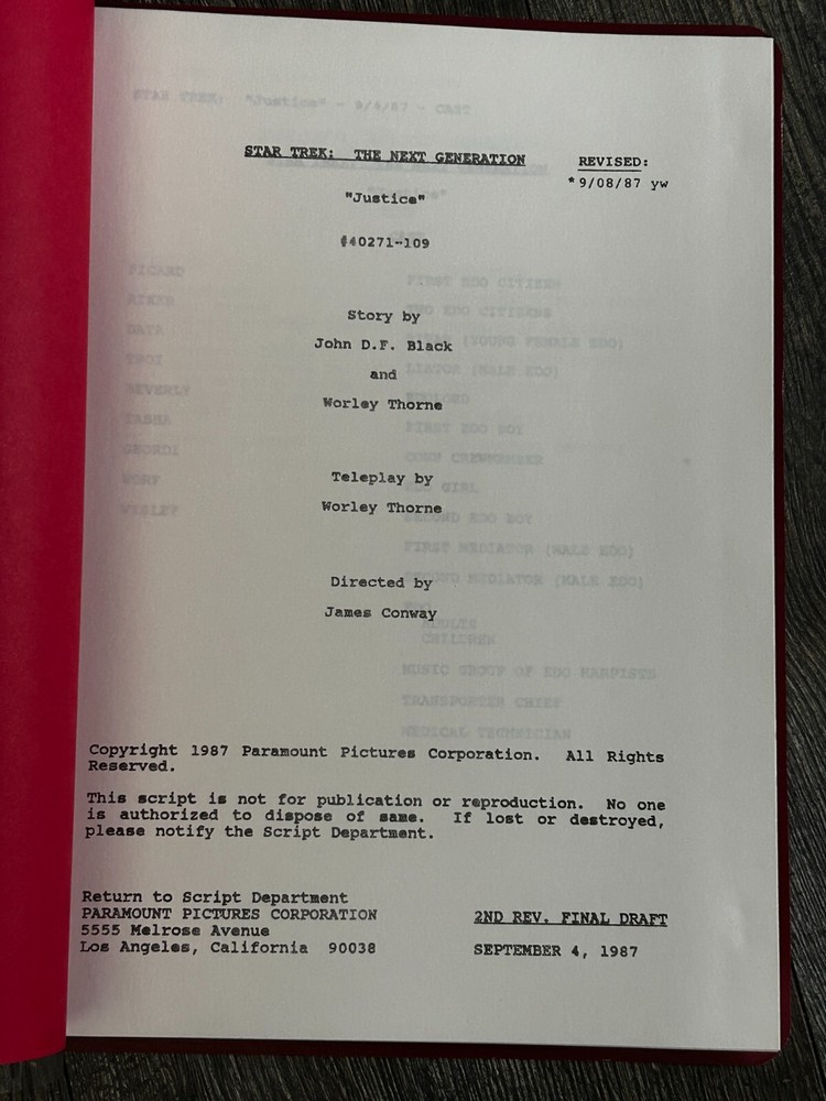 STAR TREK Script The Next Generation Justice 2nd Revision Final Draft Sep 4 1987