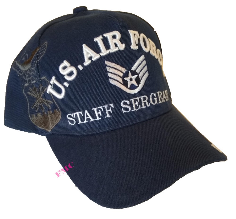 U.S. Air Force Staff Sergeant & emblem, E-5, navy blue
