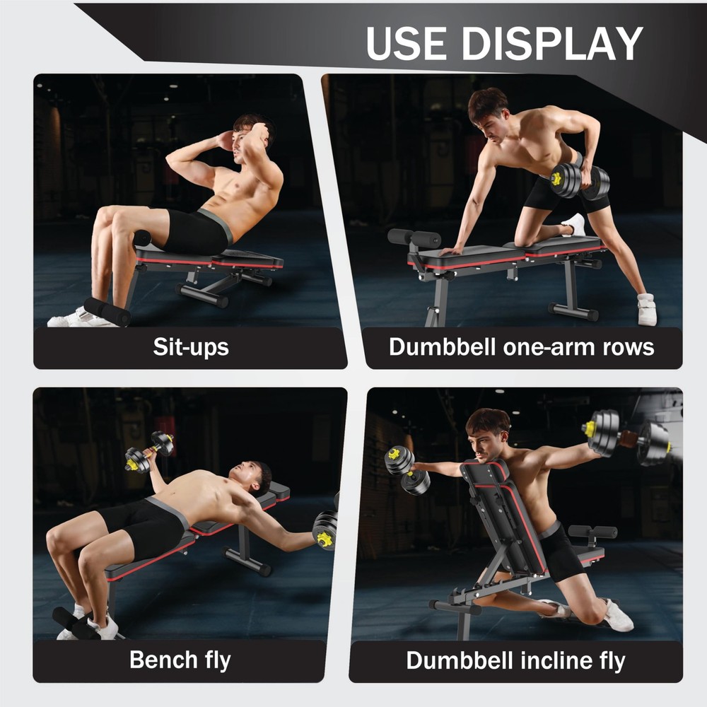 Adjustable Weight Bench, Foldable, Incline/Decline/Flat, Full Body Workout, E...