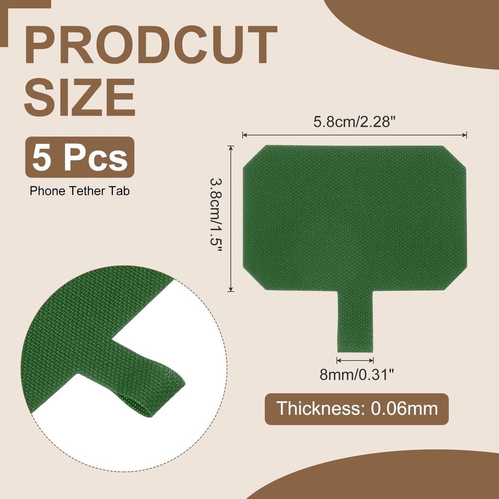5pcs Phone Tether Tab, Universal Octagonal Phone Lanyard Patch, Dark Green