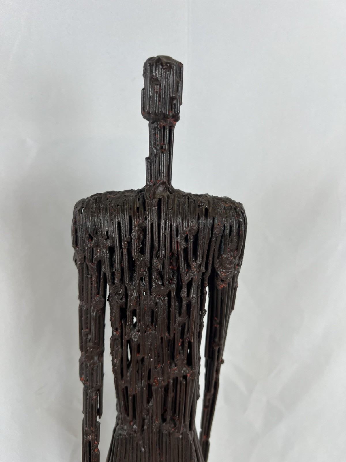 Brutalist Male Welded Nail Art Sculpture Modernist Metal 27” Giacometti Style