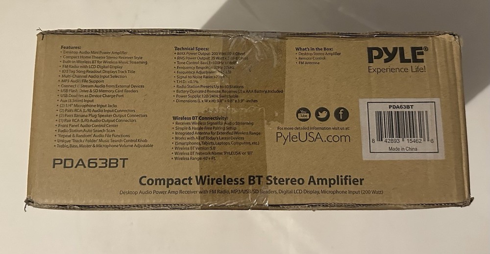 Pyle 200W Wireless BT Streaming Amplifier, Multi-Channel Home Audio Receiver
