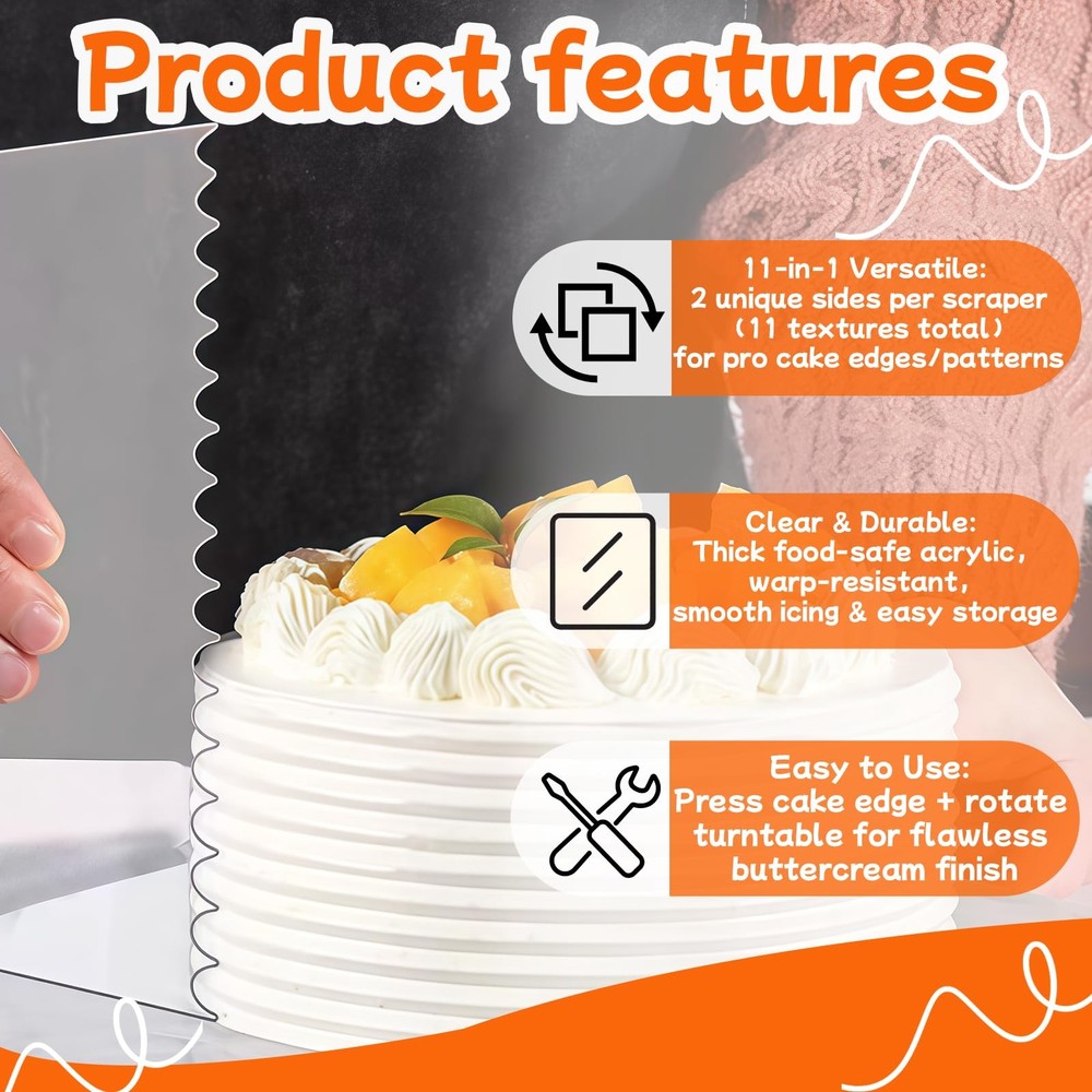 7 PCS Cake Scraper Set, Clear Acrylic Cake Smoother Scraper, Clear Cake Combs...