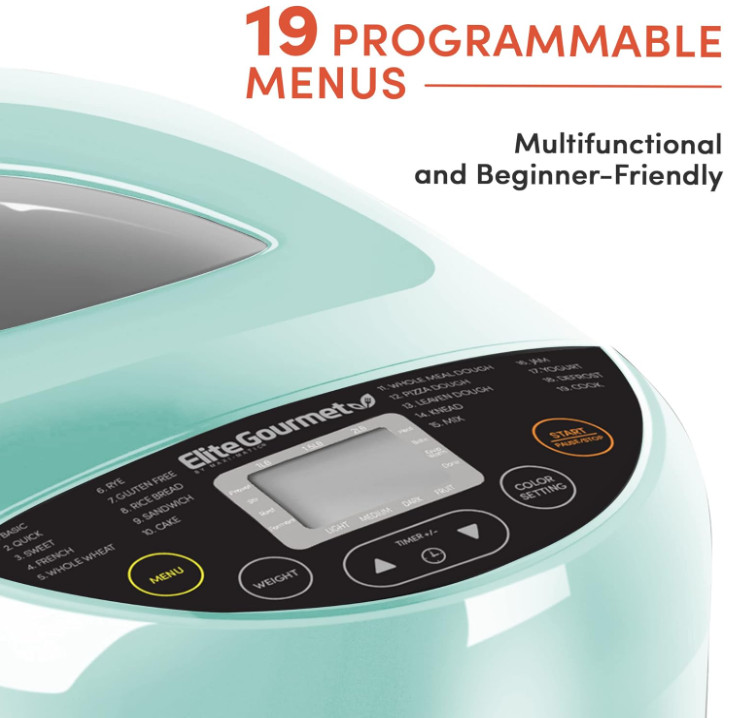EBM8103M Bread Maker, 3 Loaf Sizes, 19 Programs, Gluten Free, 2LB, Mint