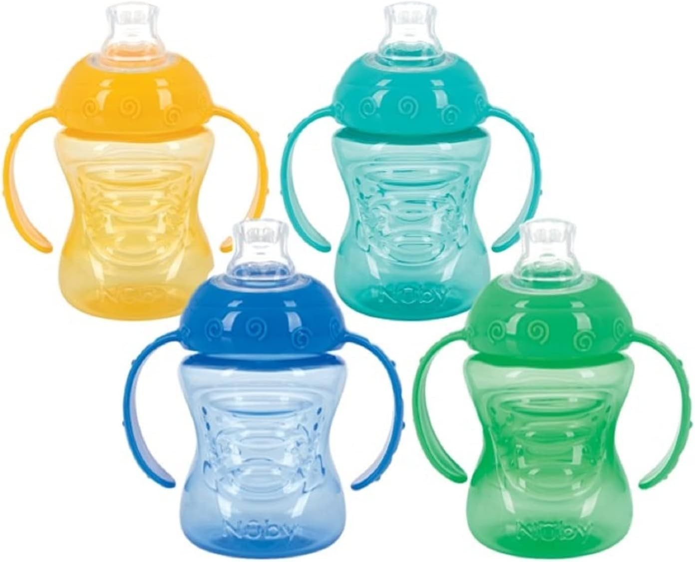 4 PACK Nuby Two-Handle No-Spill Super Spout Grip N' Sip Cup 8 Ounce Colors Vary