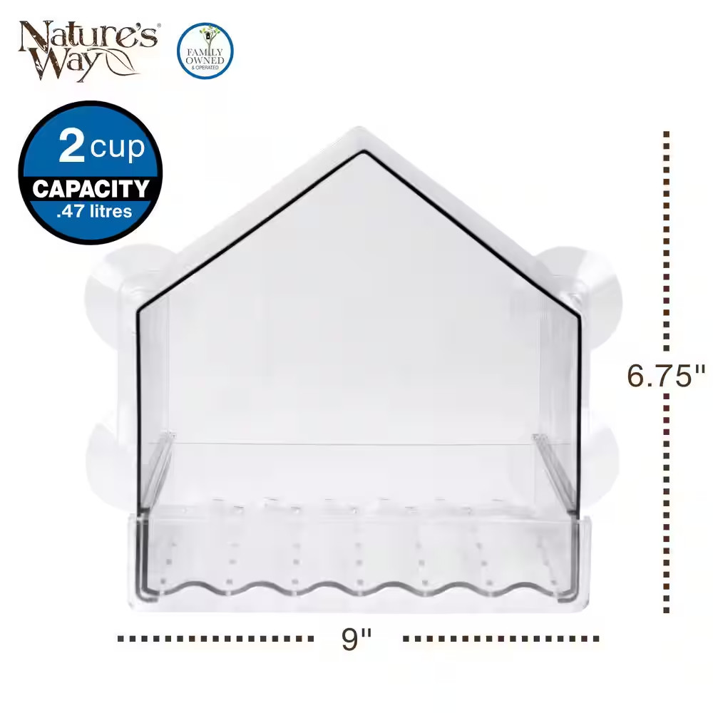 Clear View Window Bird Plastic Feeder 2 Cup