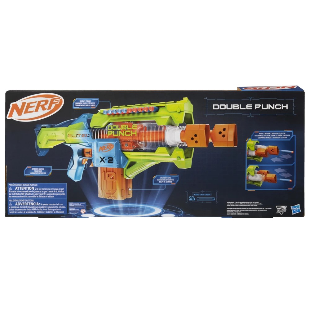 Nerf Elite 2.0 Double Punch Motorized Electronic Blaster, 50 Elite Darts