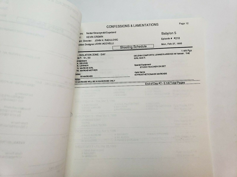 BABYLON 5 / J. Michael Straczynski 1995 TV Script "Confessions and Lamentations"