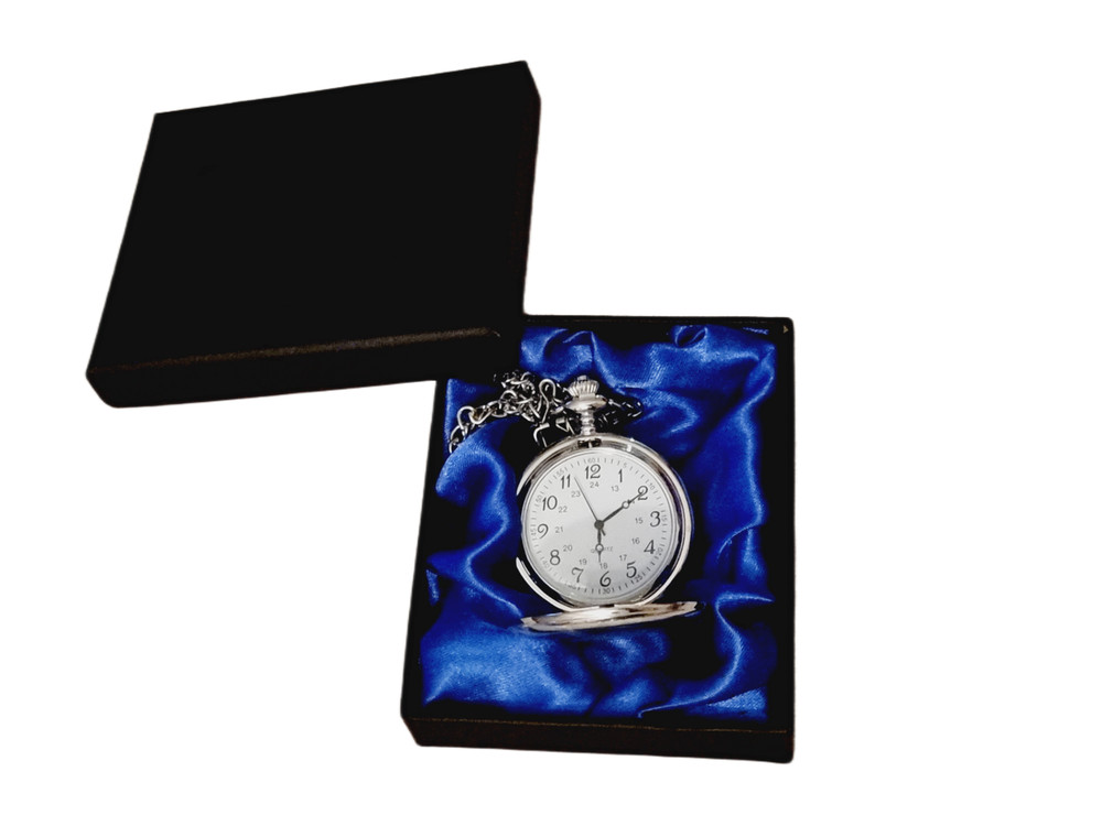 Pocket watch chrome gift box set personalised