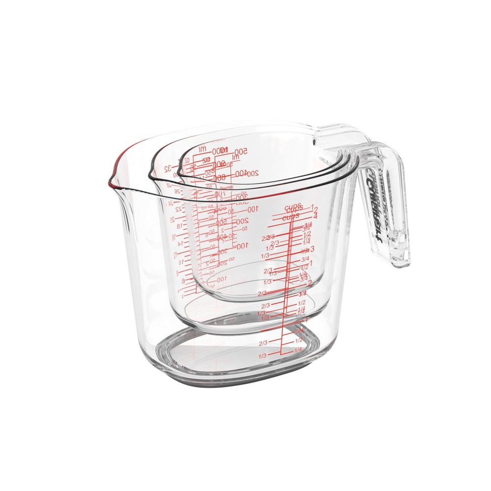 Nesting Liquid Measuring Cups Clear 3-Piece Set Kitchen Measuring Tool Pro