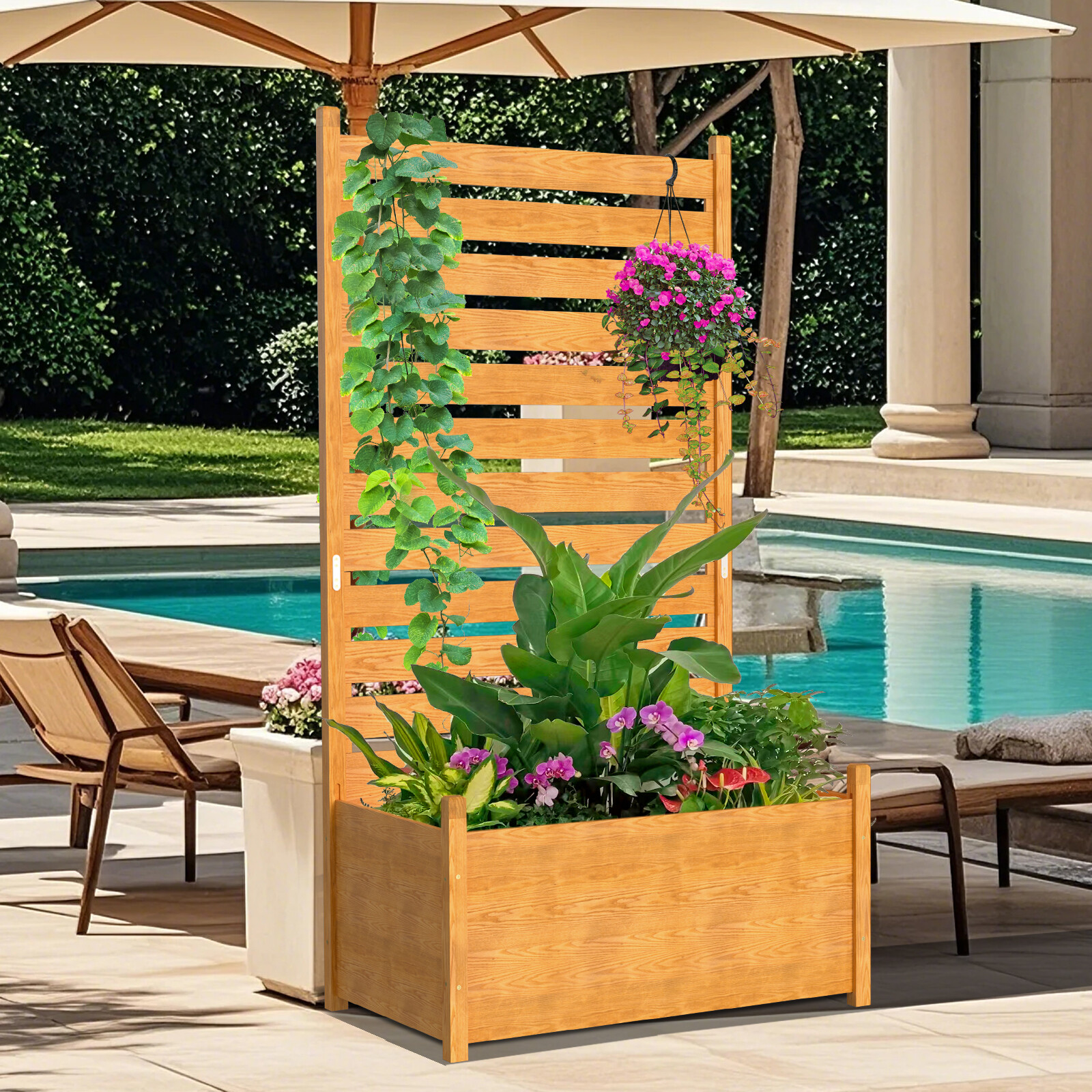 NAIZEA Extra Tall Air Conditioner Fence 41"Wx73"H Trash Can Fence & Planter Box