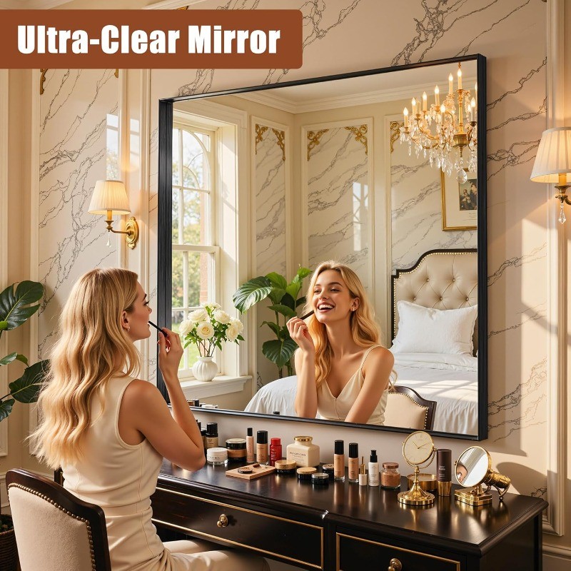 50"x30" Black Framed Bathroom Mirror, Large Rectangular Vanity Mirror