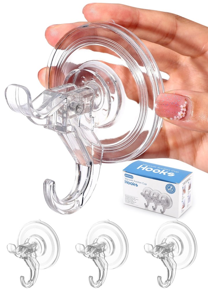 Antimbee 3 Pack Suction Cup Hooks, Clear 3 Pack, Transparent