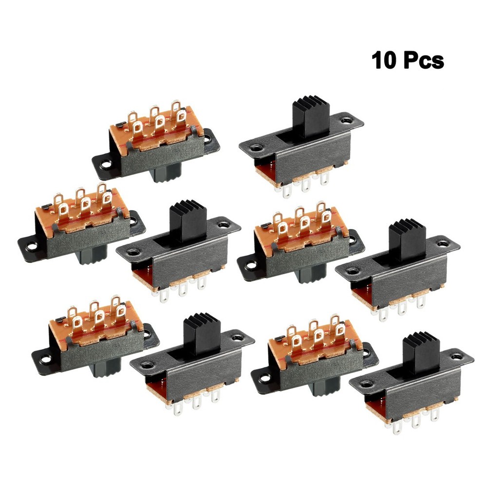 10Pcs 6mm Vertical Slide Switch DPDT 2P2T 6 Terminals PCB Panel Latching