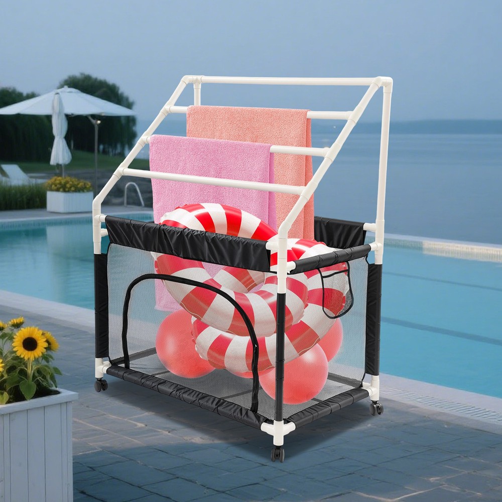 Rolling Pool Noodle Storage Organizer Bin with Mesh