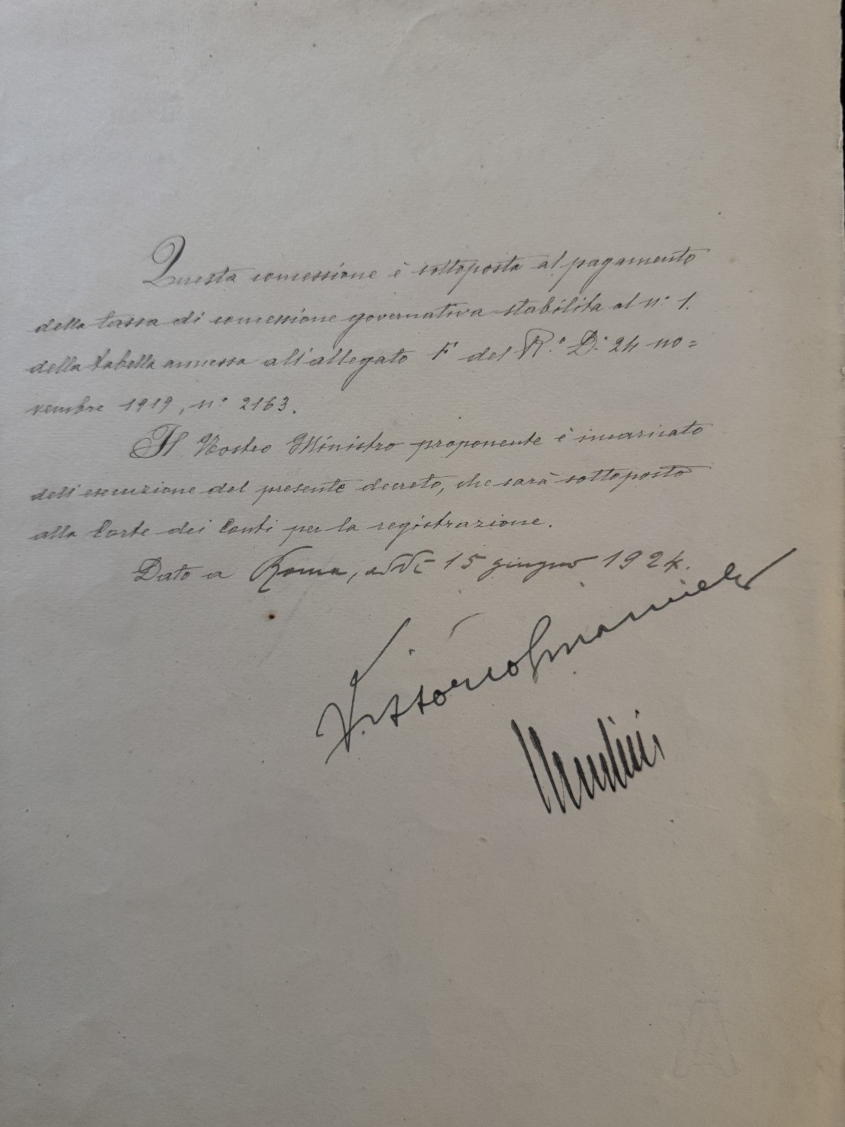 Mussolini and King Victor Emmanuel signed 1924 decree