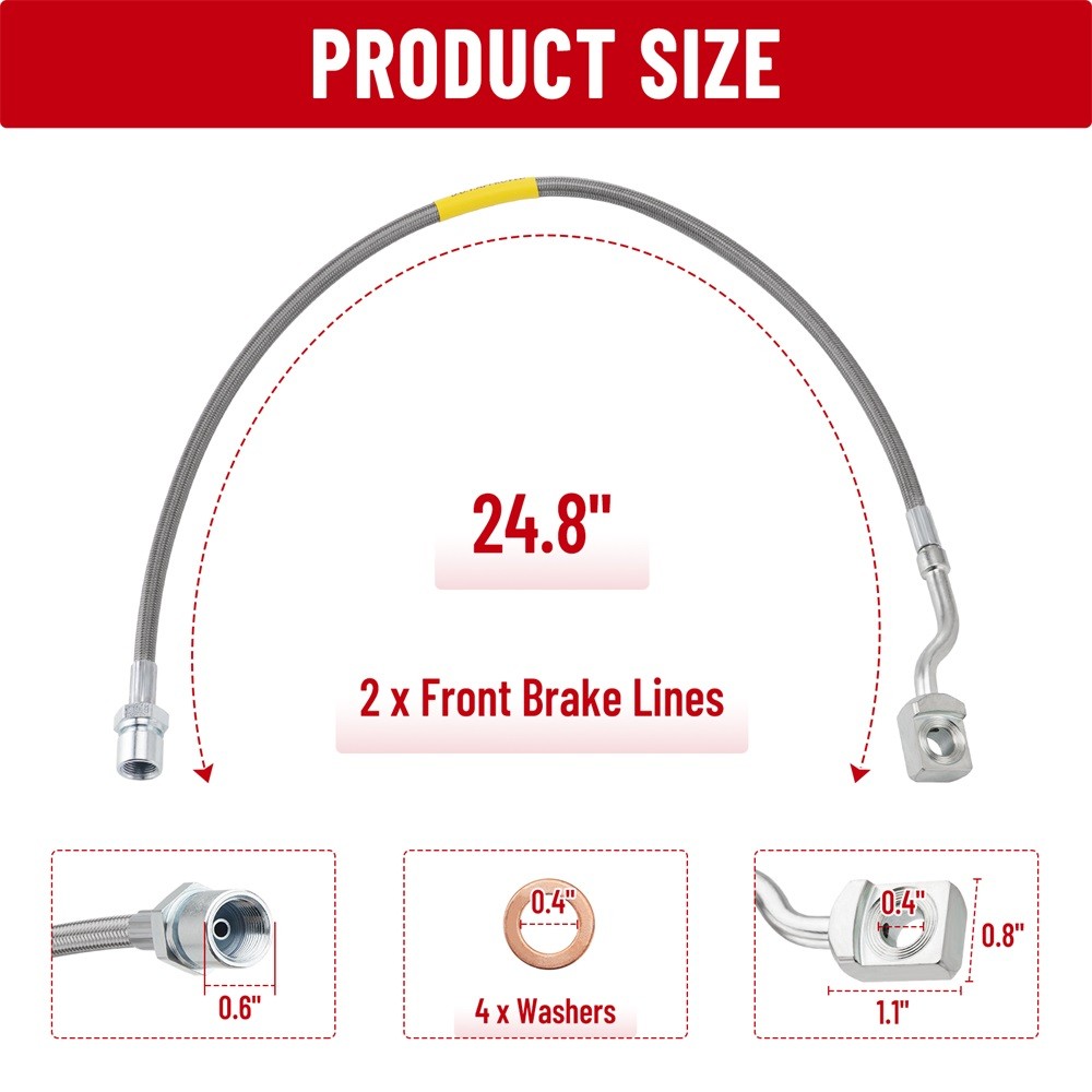 Extended Front Brake Lines 5-7.5in For 07-19 Suburban 1500 Tahoe GMC Yukon