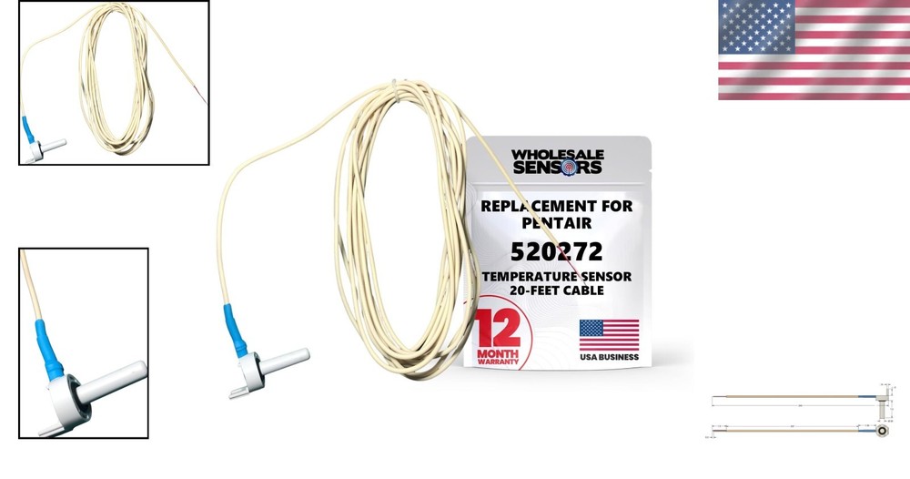Pentair 520272 Replacement Temperature Sensor with 20FT Cable – 2-