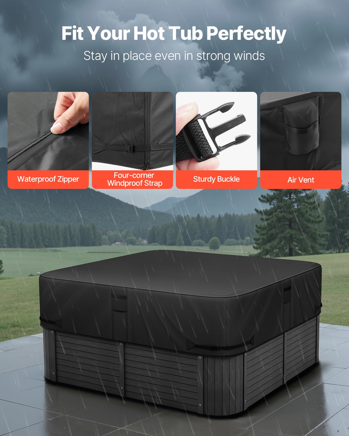 VEVOR Outdoor Hot Tub Cover 88 x 88 x 20 Inch Weatherproof and Waterproof Black