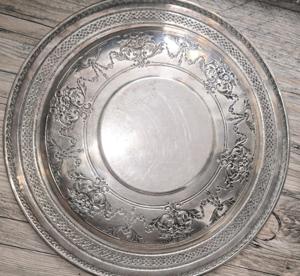 Vintage Silver Round Pierced Ornate Serving Tray