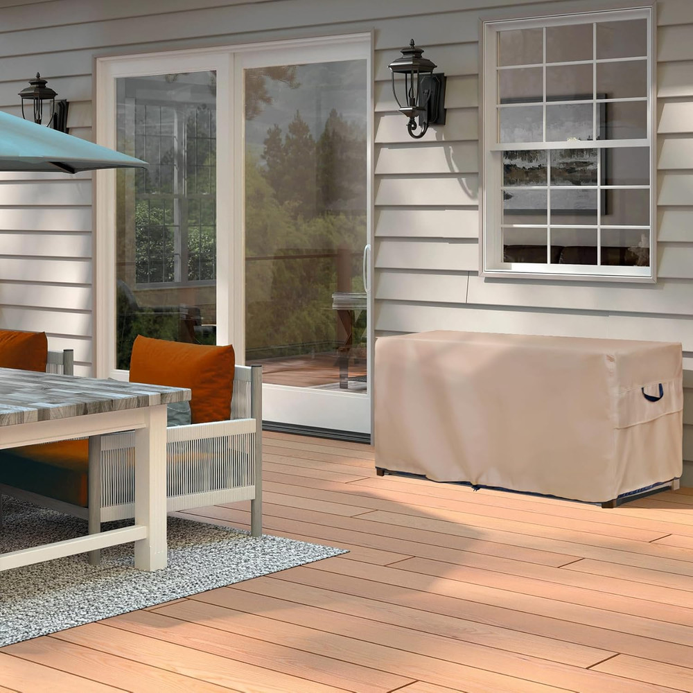 Patio Deck Box Storage Bench Cover - Waterproof Outdoor Rectangular Fire Pit Tab