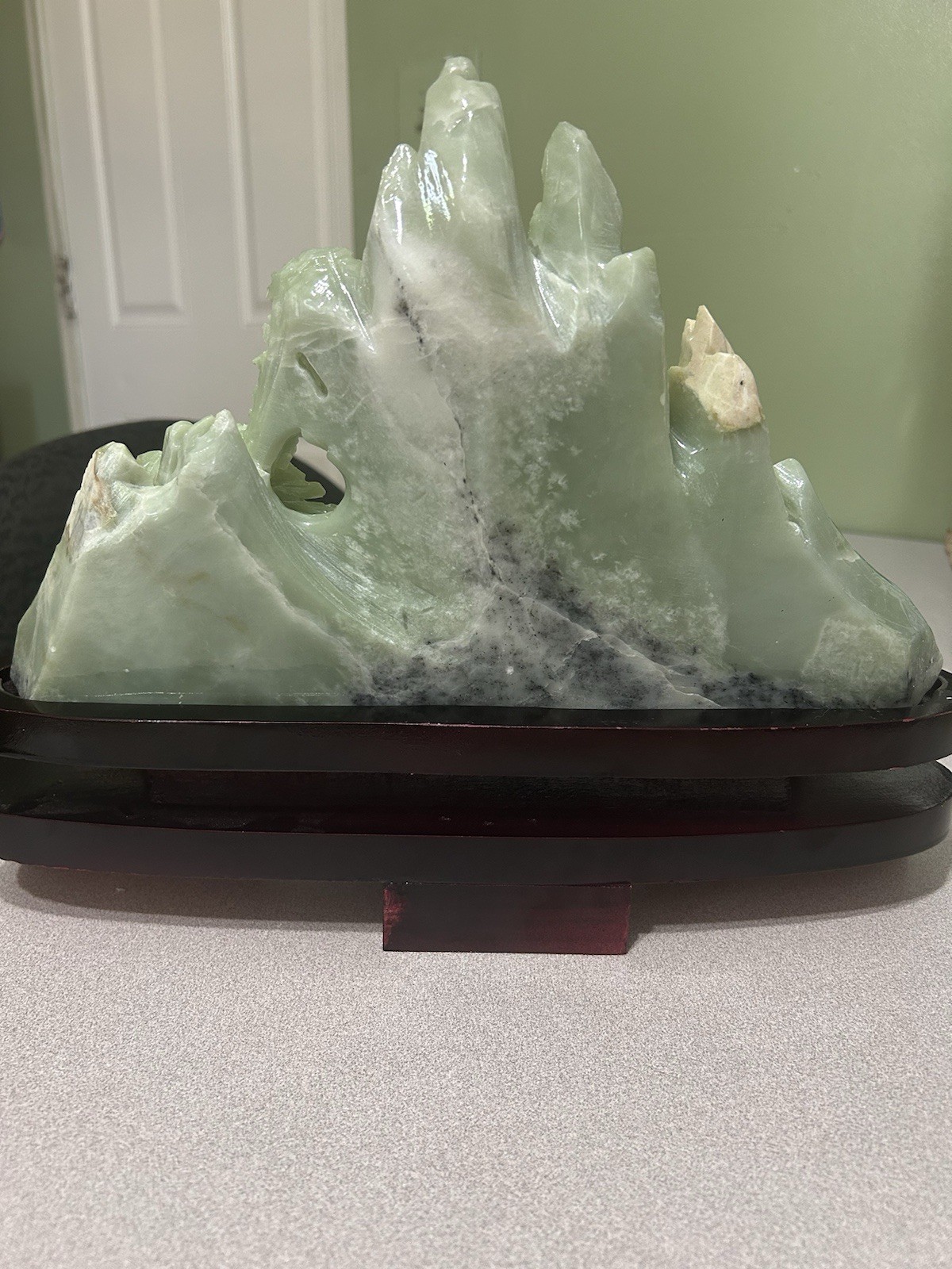 7.3LB Natural Green Jade Stone Hand Craved Landscape Crystal