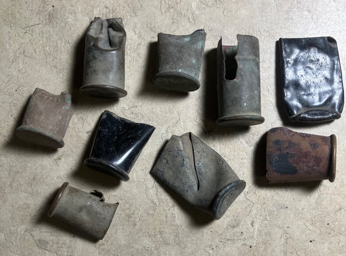 1860-70's Apache camp relics-cut for powder Spencers/Henry's-NM detecting finds