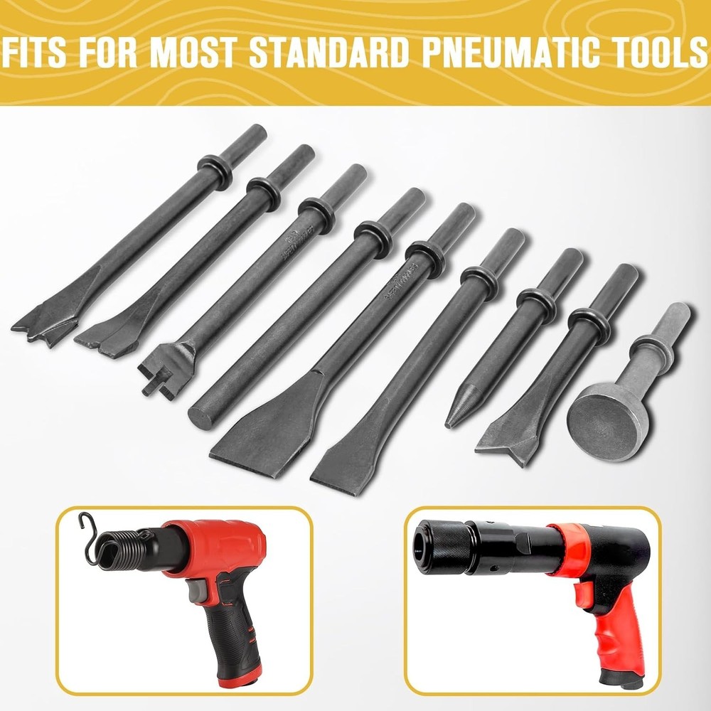 Air Hammer Bits Set - 9pcs Pneumatic Hammer Chisel Bits, Air Chisel Bits, Air...